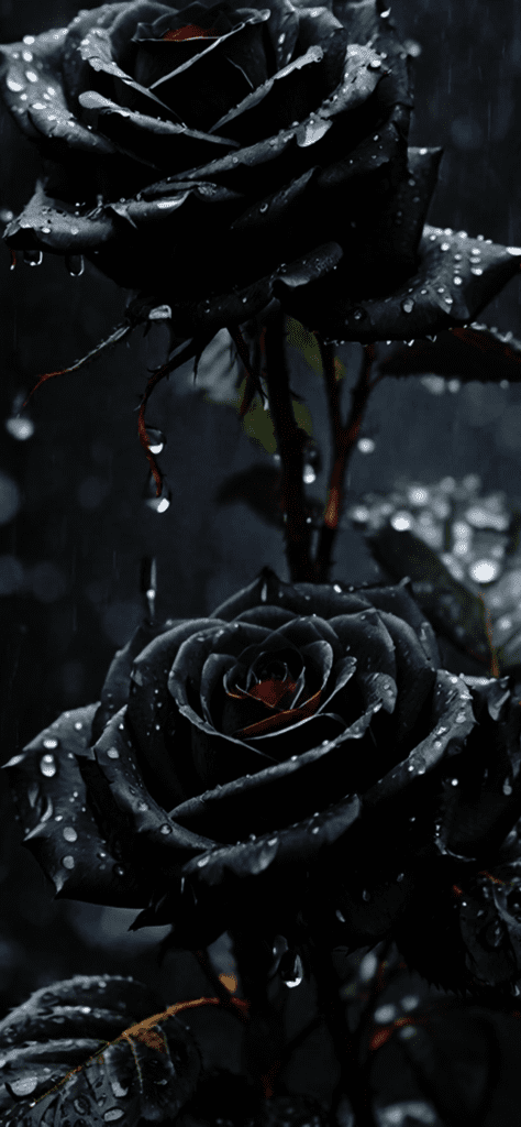Fondos de pantalla de rosas negras con gotas de agua y con fondo negro