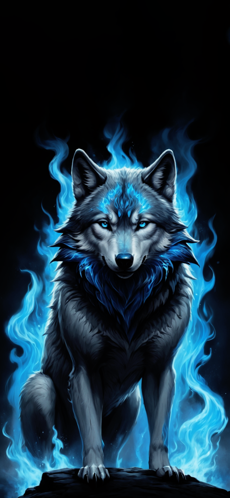 Fondo de pantalla de lobo de fuego con fuego color azul