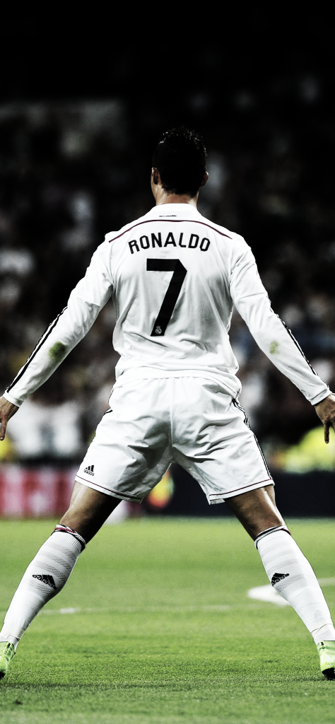 Fondos de Pantalla de Cristiano Ronaldo (CR7) de espaldas con uniforme blanco, cuerpo completo