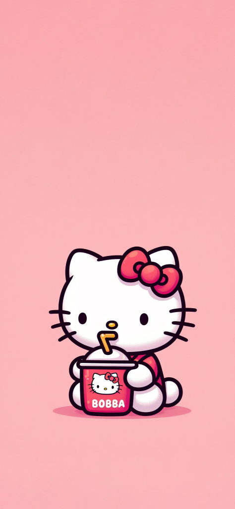 Fondo de pantalla de hello kitty tomando bobba