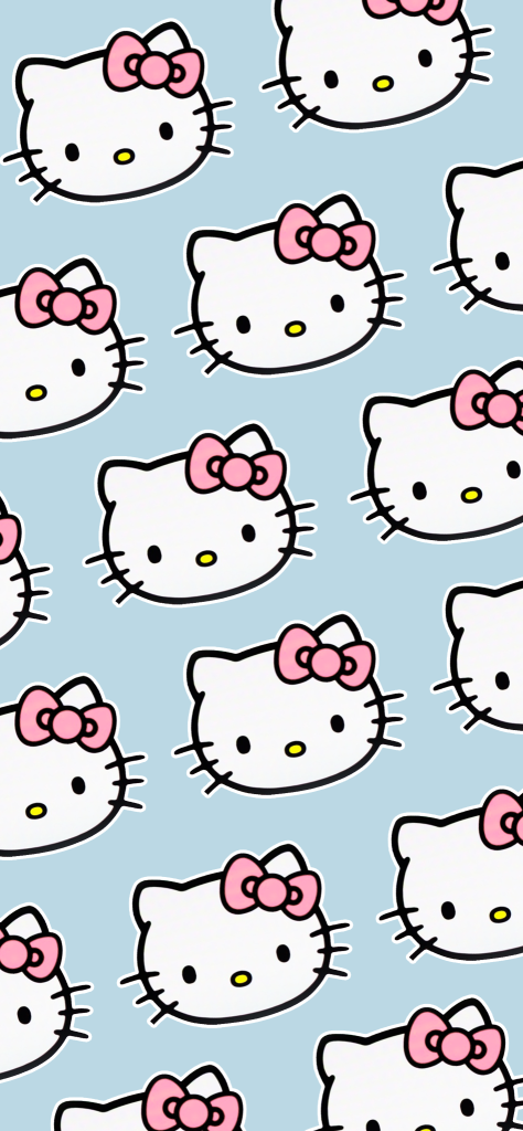 Fondo de pantalla de hello kitty en patron repetitivo con fondo azul