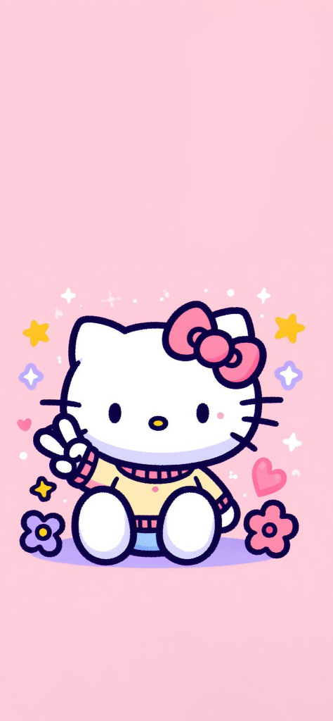 Fondo de pantalla de hello kitty saludando con fondo rosa