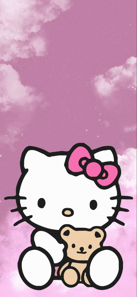 Fondo de pantalla de hello kitty tierno con un oso de peluche
