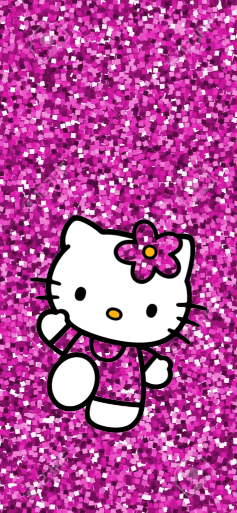 Fondo de pantalla de hello kitty con brillos rosas