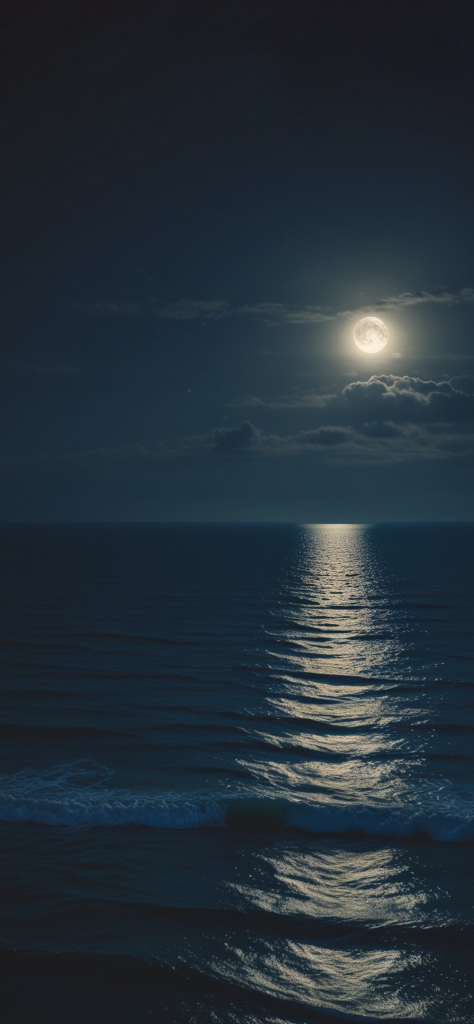 Fondo de pantalla de la luna en la noche y en el mar
