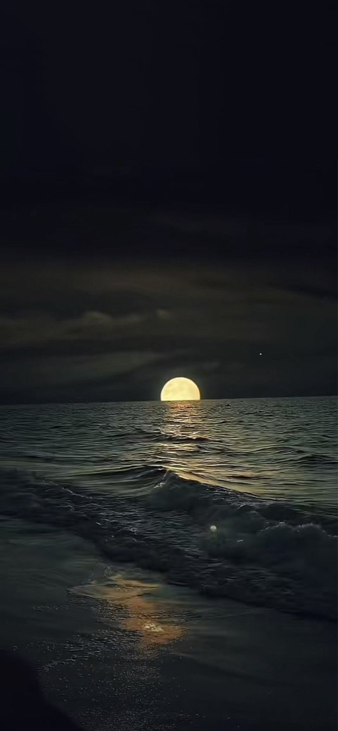 Fondo de pantalla de la luna llena en el mar escondiendose