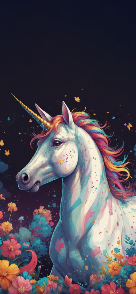 Fondo de pantalla de unicornio con fondo negro