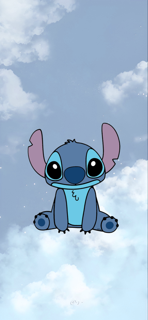 Fondo de pantalla azul con un stitch y fondo de nube