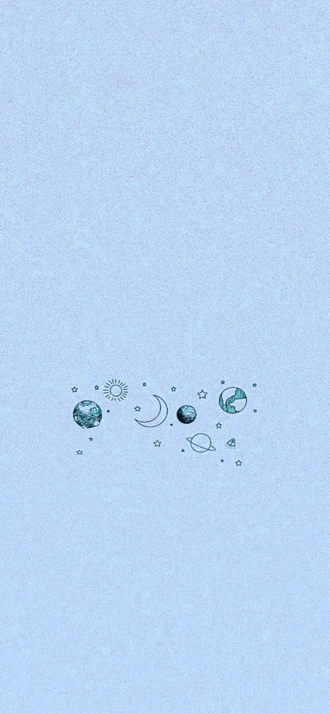 Fondo de pantalla azul cielo con planetas. sol y luna
