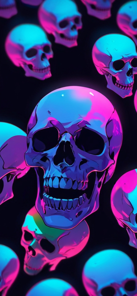 Fondo de pantalla de calaveras con colores neones