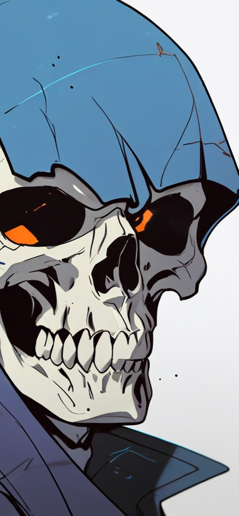 Fondo de pantalla de calavera con capucha azul y fondo blanco