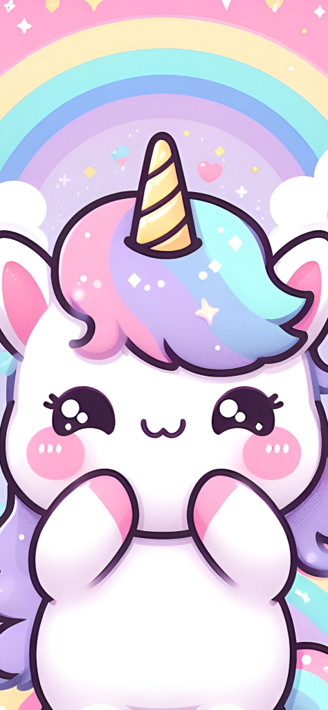 Fondo de pantalla de unicornio kawaii cute con arcoiris