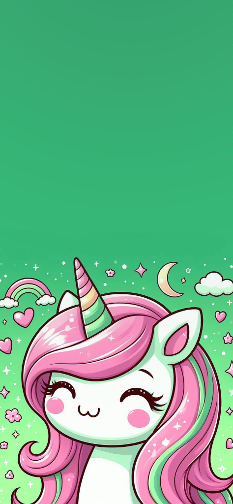 Fondo de pantalla de unicornios kawaii con fondo verde