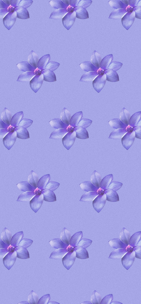 Fondo de pantalla de color morado pastel con flores moradas repetidas en patron para celular